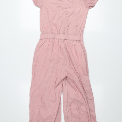 Peppermint Girls Pink Button Up Collared Jumpsuit 8-9 Years Cotton Blend