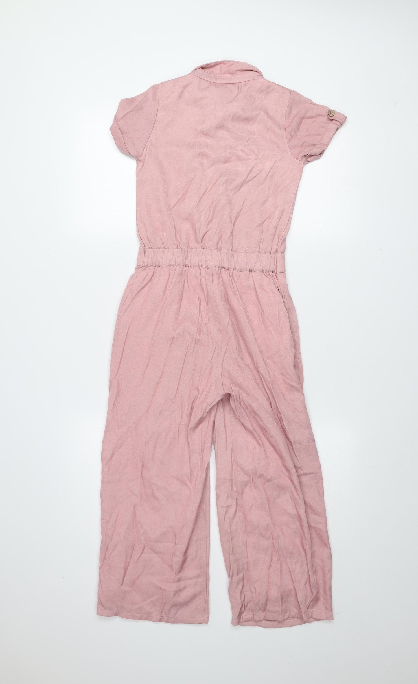Peppermint Girls Pink Button Up Collared Jumpsuit 8-9 Years Cotton Blend