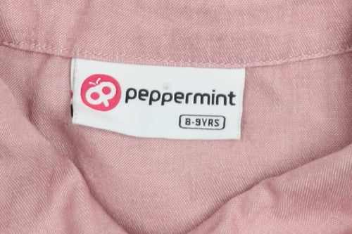 Peppermint Girls Pink Button Up Collared Jumpsuit 8-9 Years Cotton Blend