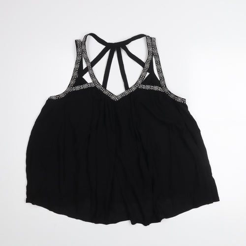 New Look Womens Black Size 14 Viscose Strappy Bohemian Camisole Top