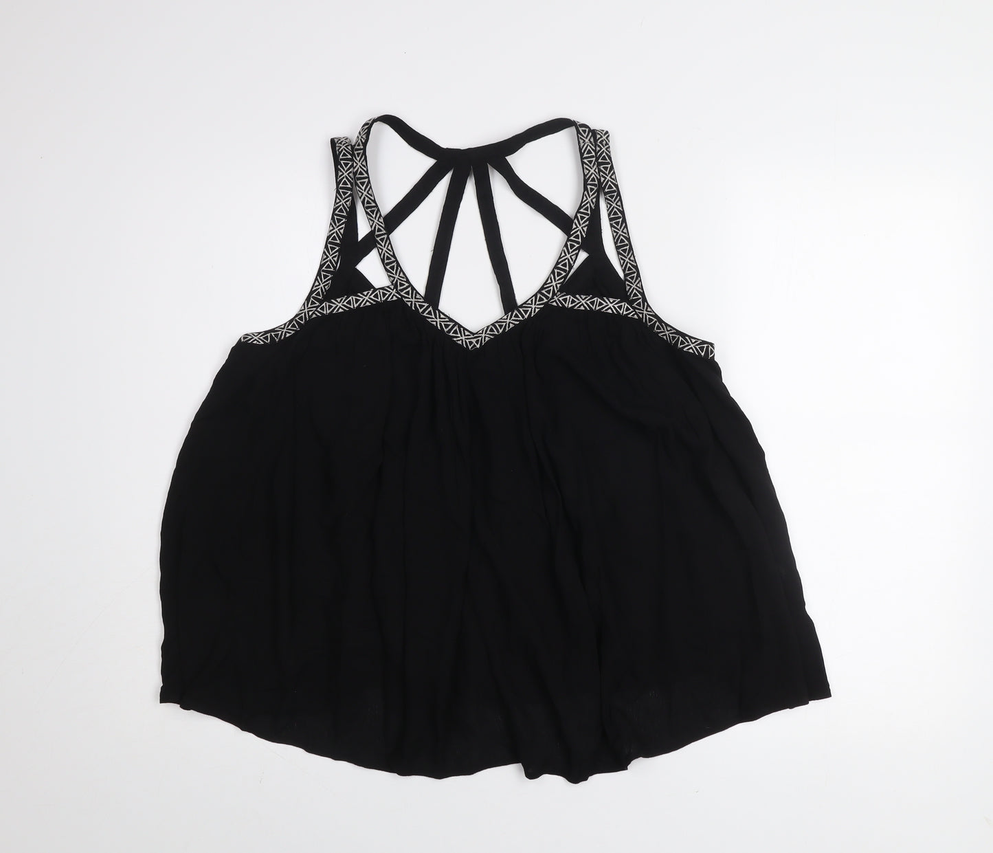 New Look Womens Black Size 14 Viscose Strappy Bohemian Camisole Top