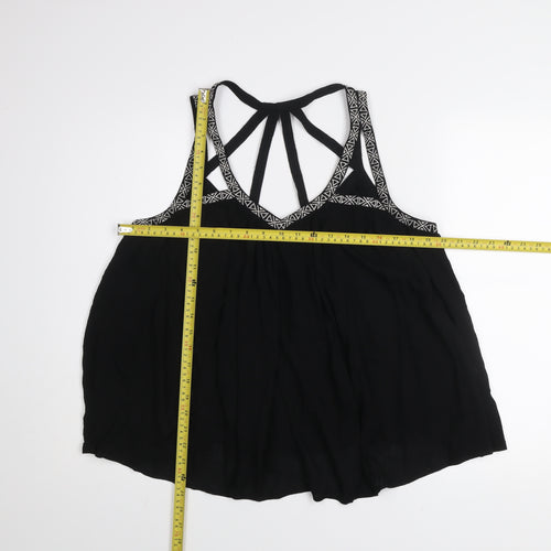 New Look Womens Black Size 14 Viscose Strappy Bohemian Camisole Top