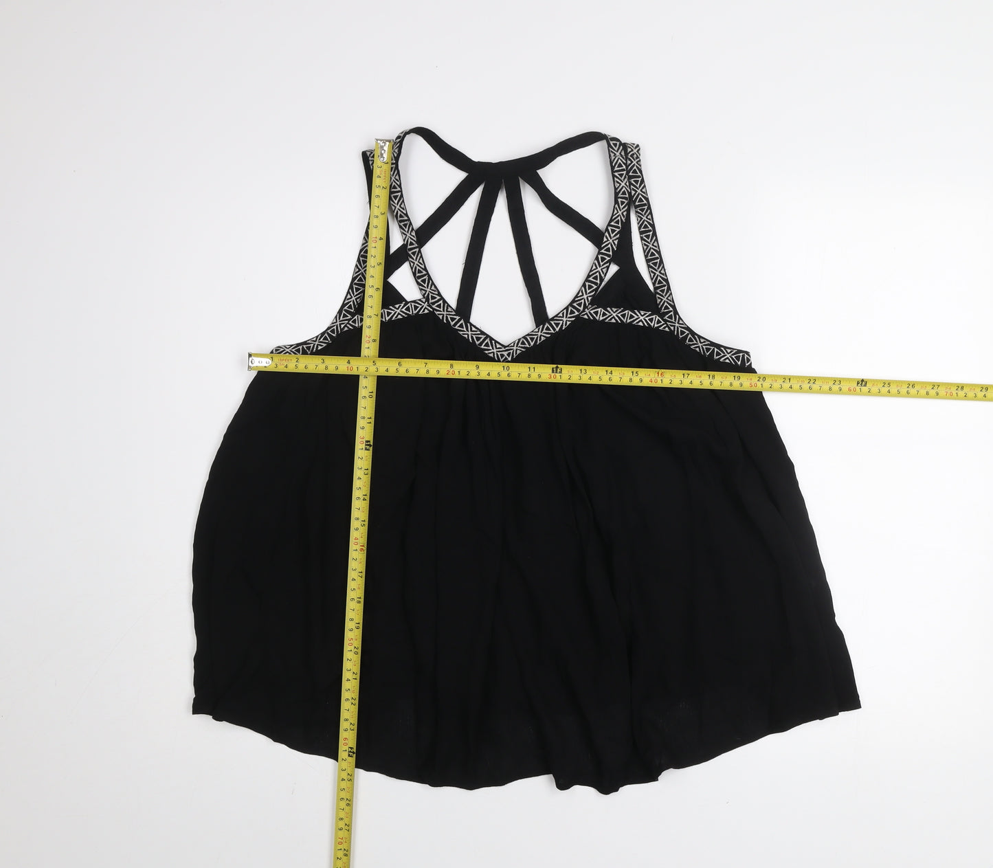 New Look Womens Black Size 14 Viscose Strappy Bohemian Camisole Top