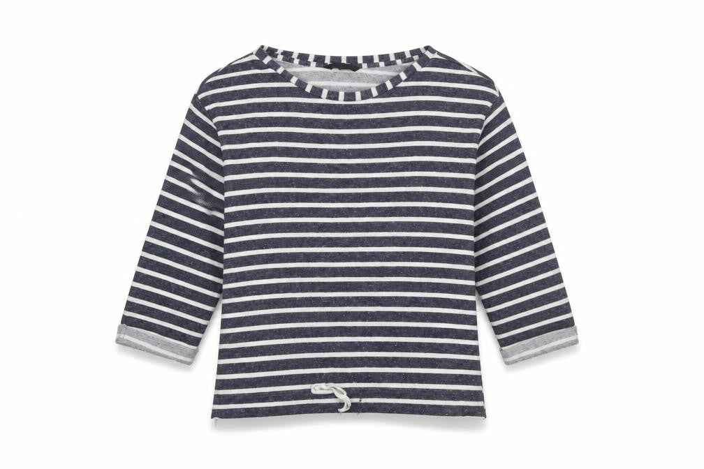 Front view of Dunnes Women’s Navy Stripe Pullover Sweatshirt Medium Cotton Blend
