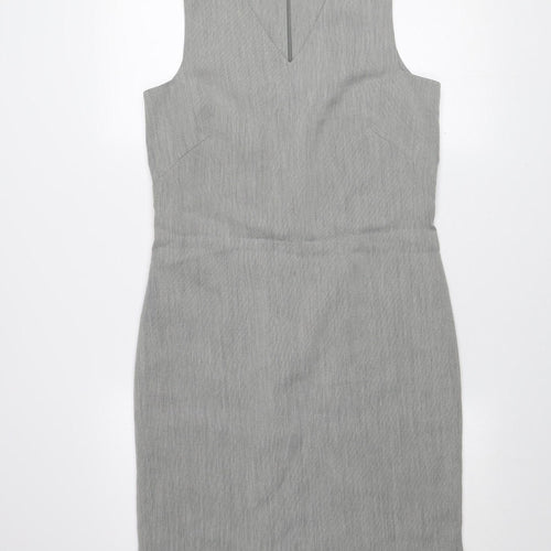 Next Women Grey Sheath Work Dress Size 10 Sleeveless V-Neck