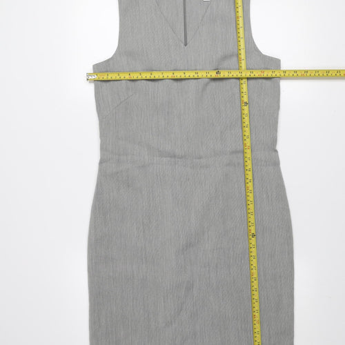 Next Women Grey Sheath Work Dress Size 10 Sleeveless V-Neck
