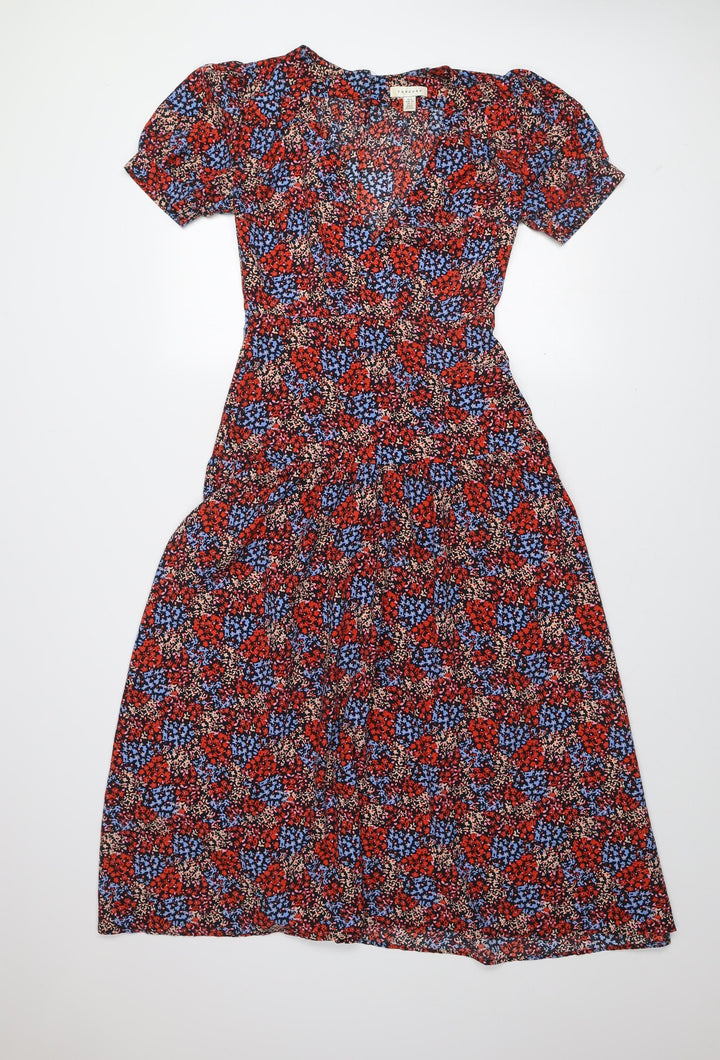 Topshop Women's Multicoloured Floral Midi Dress Size 6 Fit & Flare