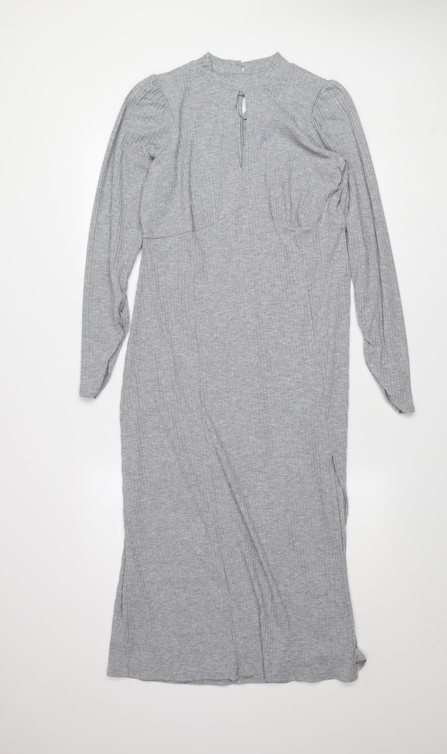 New Look Women’s Grey Midi Bodycon Jersey Dress Size 14 Long Sleeve