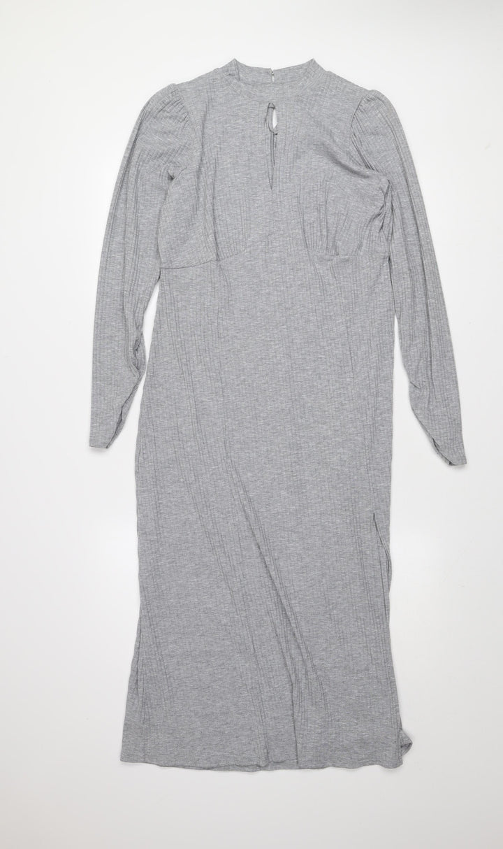 New Look Women’s Grey Midi Bodycon Jersey Dress Size 14 Long Sleeve