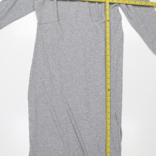 New Look Women’s Grey Midi Bodycon Jersey Dress Size 14 Long Sleeve