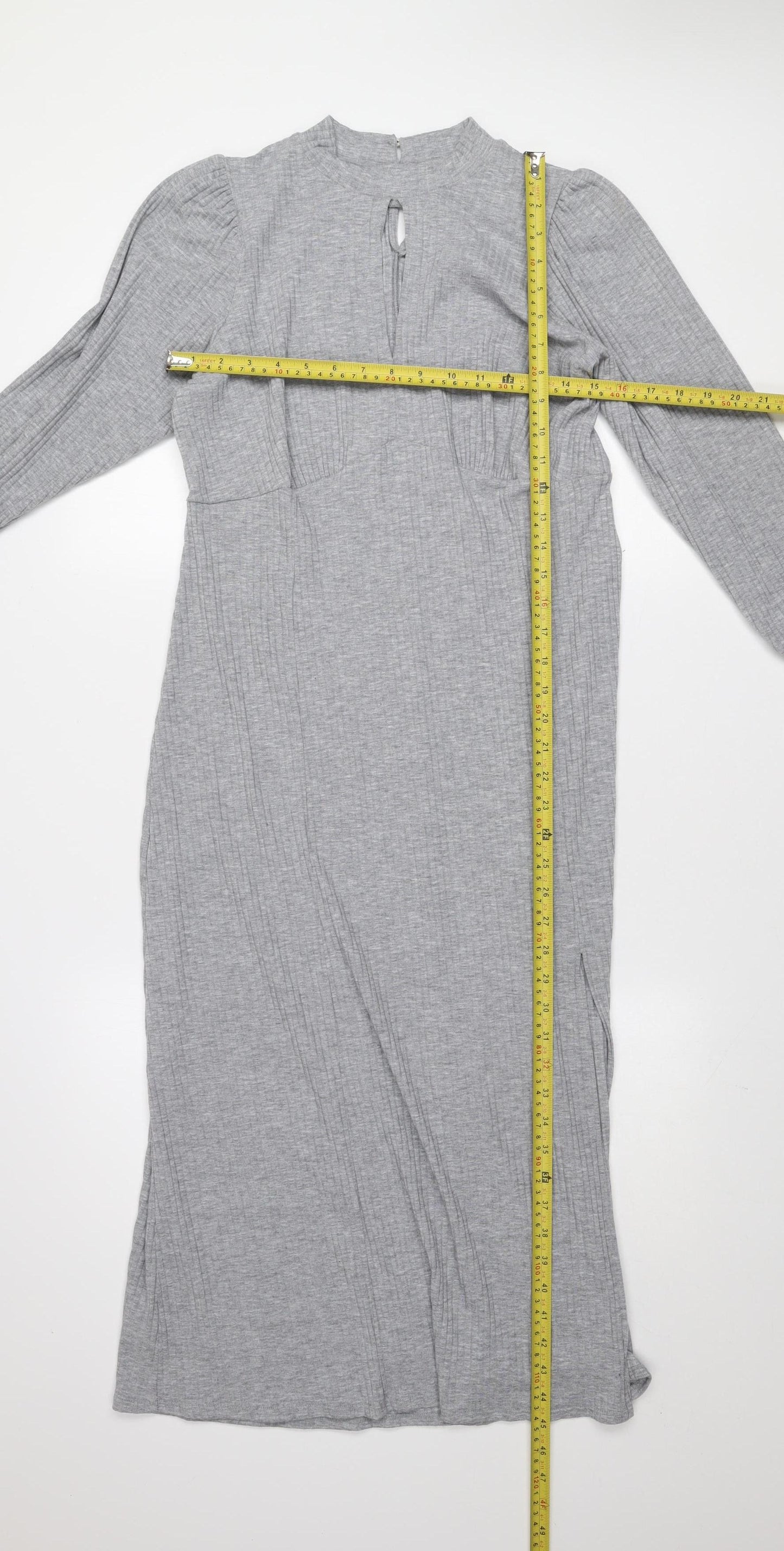 New Look Women’s Grey Midi Bodycon Jersey Dress Size 14 Long Sleeve