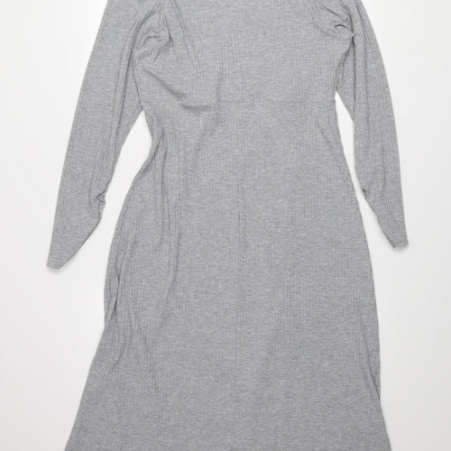 New Look Women’s Grey Midi Bodycon Jersey Dress Size 14 Long Sleeve
