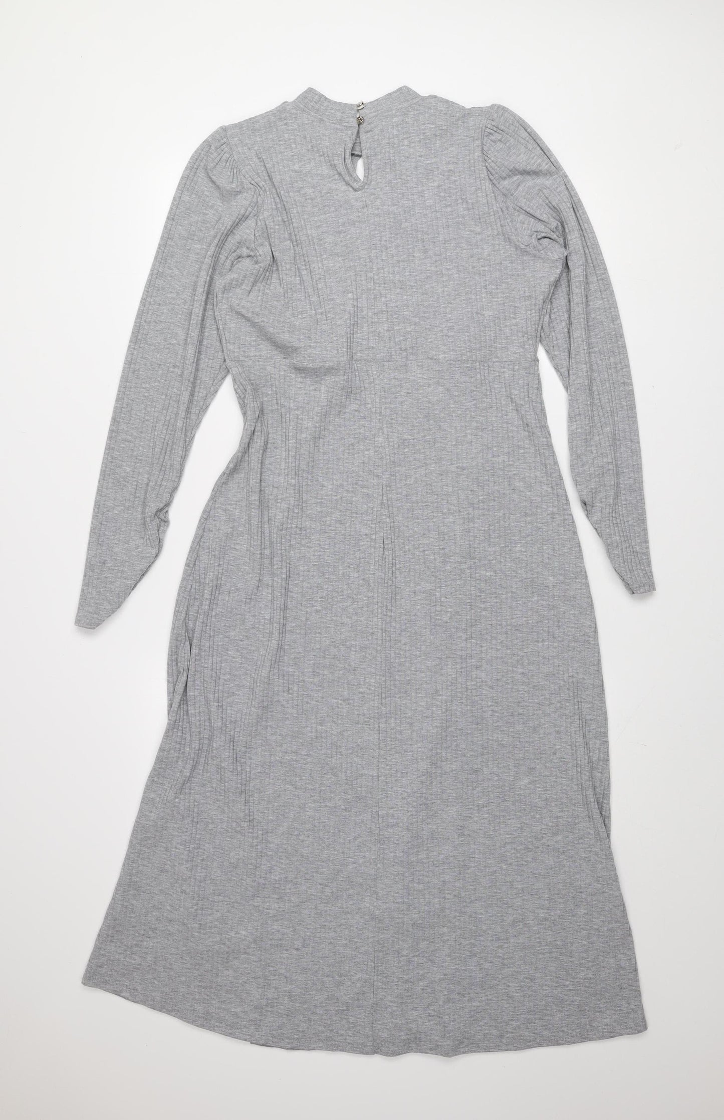 New Look Women’s Grey Midi Bodycon Jersey Dress Size 14 Long Sleeve