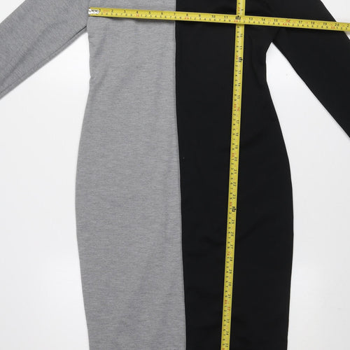 Zara Women Black Grey Colourblock Bodycon Midi Dress L