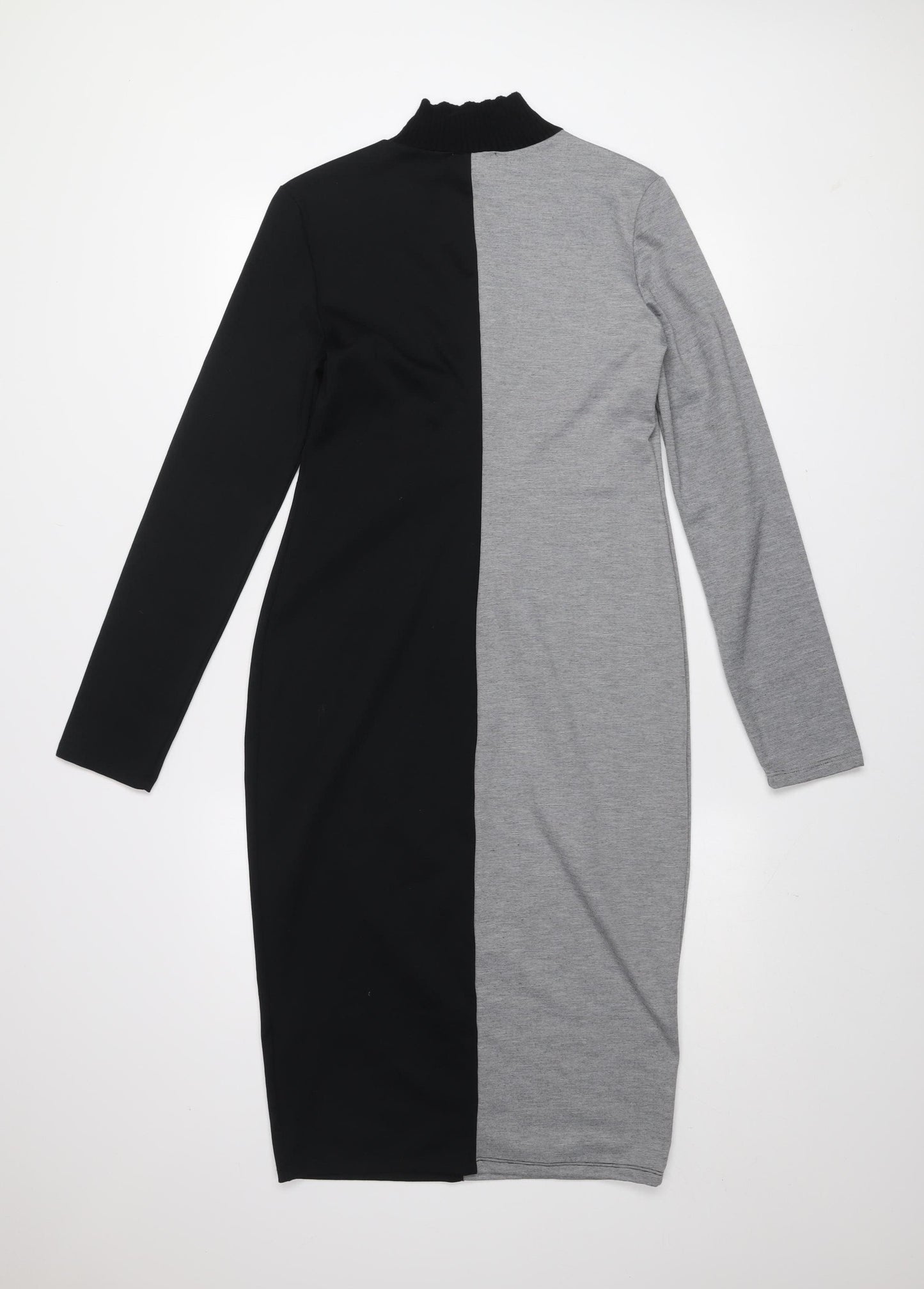 Zara Women Black Grey Colourblock Bodycon Midi Dress L