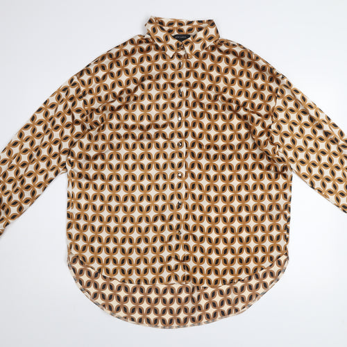 New Look Women's Beige Geometric Button-Up Blouse Size 12
