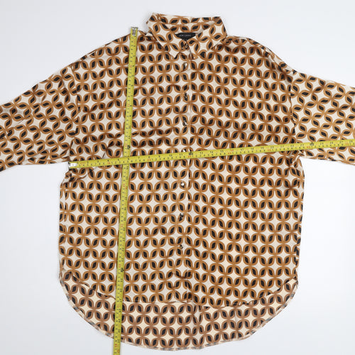 New Look Women's Beige Geometric Button-Up Blouse Size 12