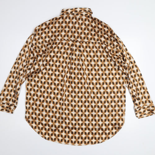 New Look Women's Beige Geometric Button-Up Blouse Size 12