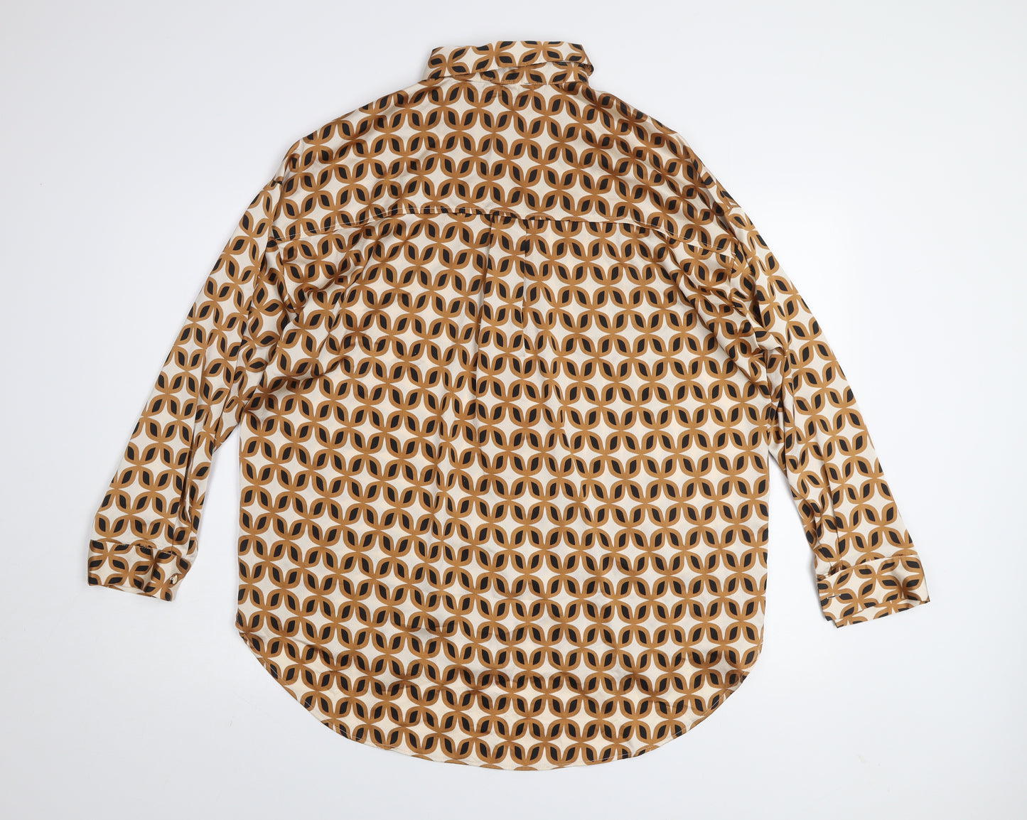 New Look Women's Beige Geometric Button-Up Blouse Size 12