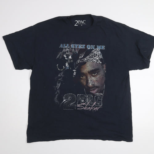 2PAC Mens Black Medium Graphic Hip Hop Band T-Shirt