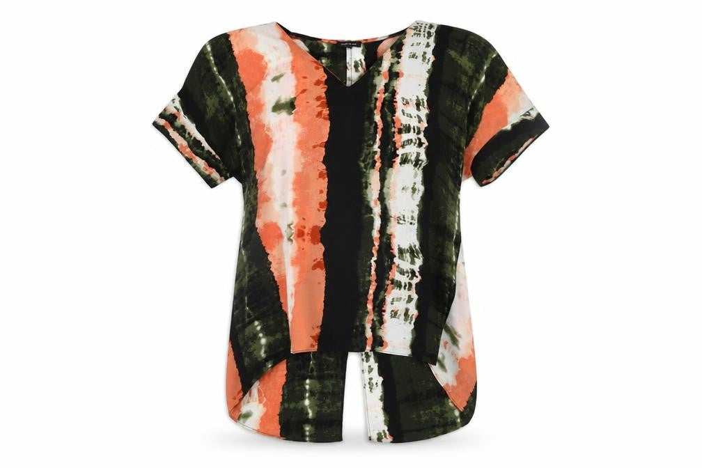 Front view of River Island Women's Multicoloured V-Neck Tunic Blouse, size 8