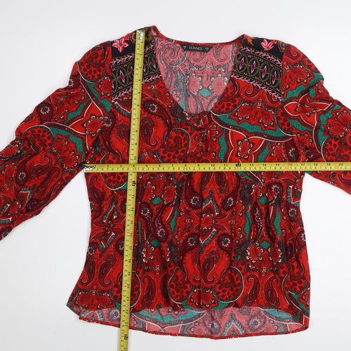 Dunnes Women Red Paisley Bohemian Long Sleeve V-Neck Blouse M