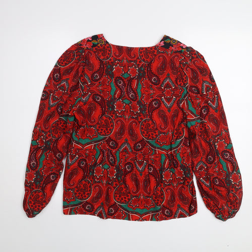 Dunnes Women Red Paisley Bohemian Long Sleeve V-Neck Blouse M