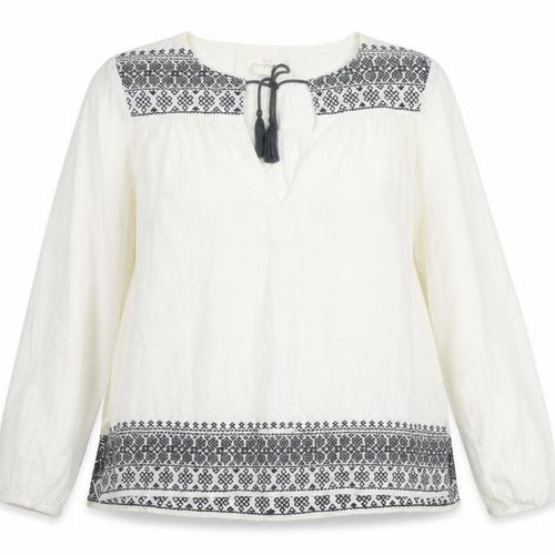 H&M L.O.G.G. Women White Embroidered Tunic Blouse Size 12