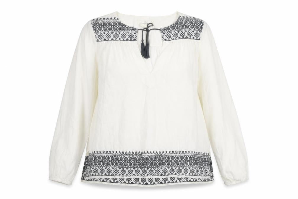 H&M L.O.G.G. Women White Embroidered Tunic Blouse Size 12