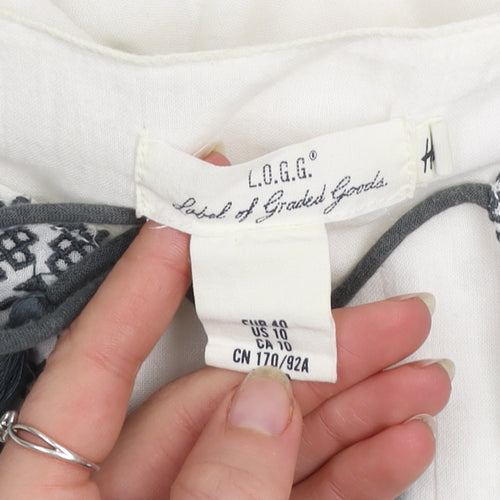 H&M L.O.G.G. Women White Embroidered Tunic Blouse Size 12