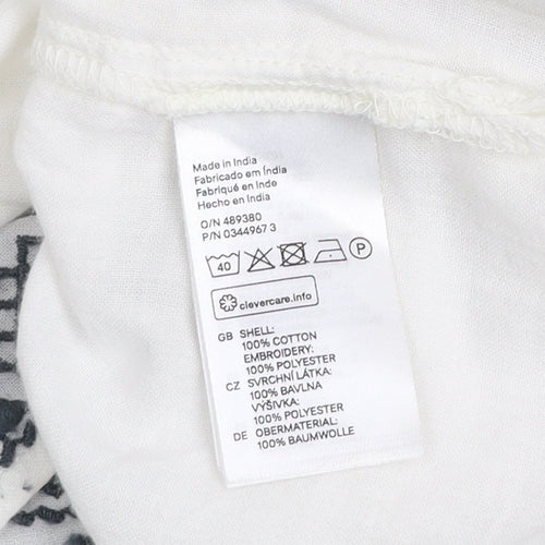 H&M L.O.G.G. Women White Embroidered Tunic Blouse Size 12