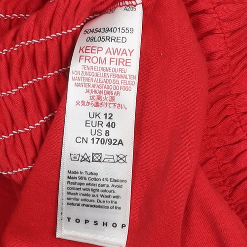 Topshop Women Red Cropped Long Sleeve Square Neck Jersey Blouse Size 12