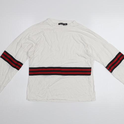 Nasty Gal Women’s White Long Sleeve Stripe Crew Neck T-Shirt UK 12