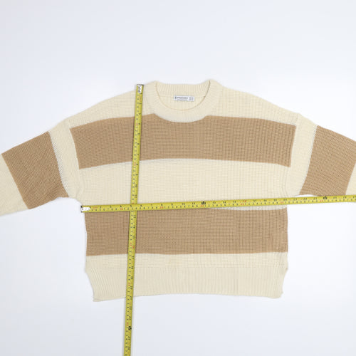 Stradivarius Women’s Beige Striped Chunky Knit Jumper XS