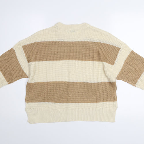 Stradivarius Women’s Beige Striped Chunky Knit Jumper XS