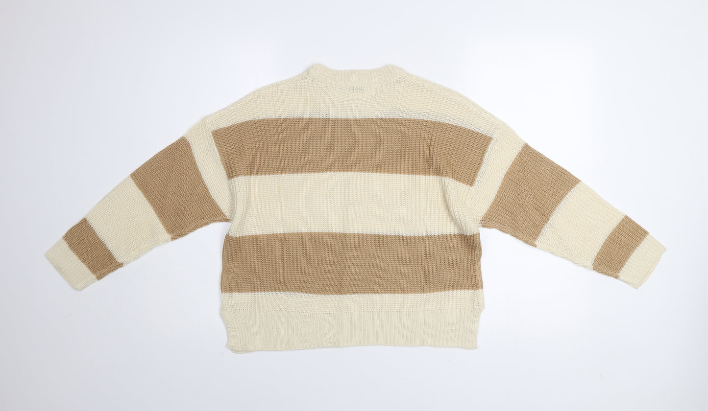 Stradivarius Women’s Beige Striped Chunky Knit Jumper XS