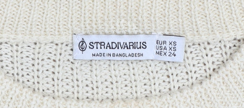 Stradivarius Women’s Beige Striped Chunky Knit Jumper XS