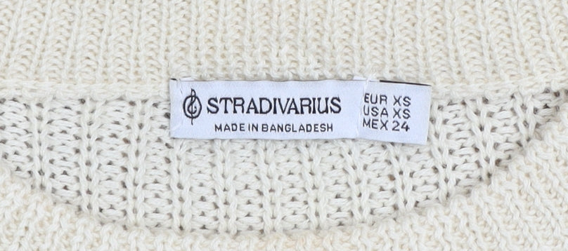 Stradivarius Women’s Beige Striped Chunky Knit Jumper XS