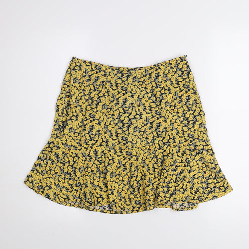 Motel Women Yellow Floral A-Line Short Viscose Skirt Size S