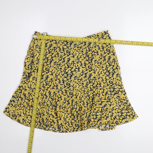 Motel Women Yellow Floral A-Line Short Viscose Skirt Size S