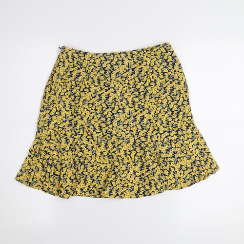 Motel Women Yellow Floral A-Line Short Viscose Skirt Size S