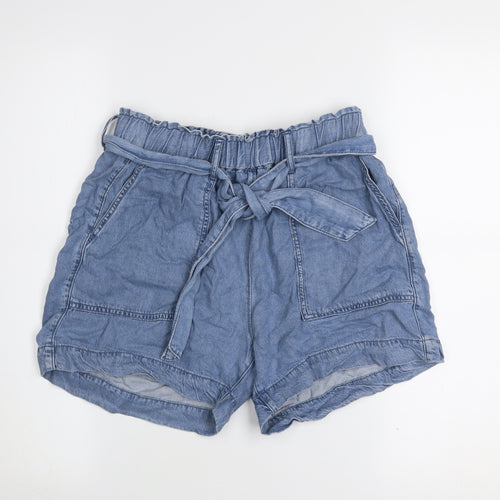 Dunnes Women Blue XS Paperbag Denim Shorts 100% Lyocell