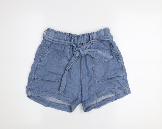 Dunnes Women Blue XS Paperbag Denim Shorts 100% Lyocell