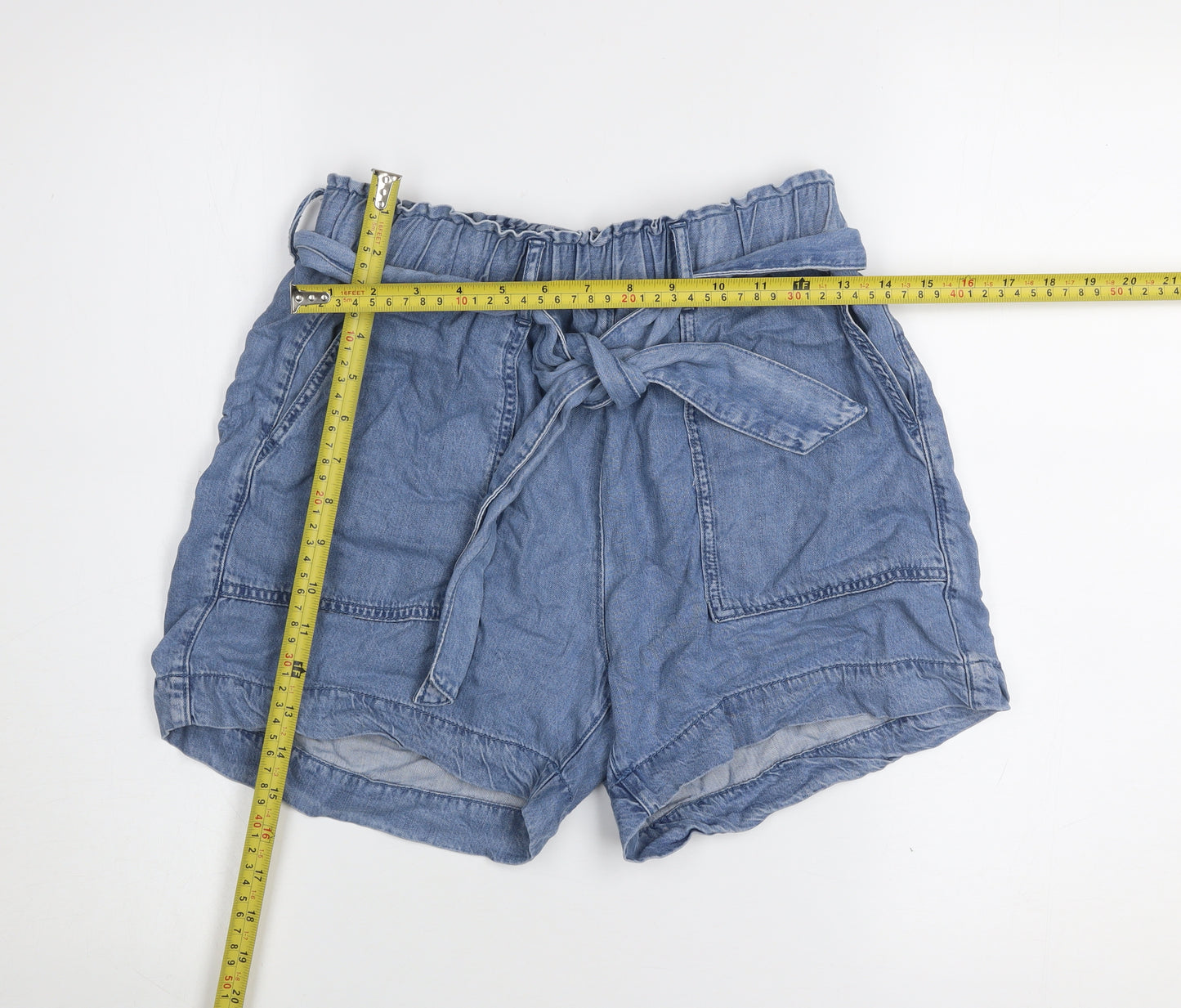 Dunnes Women Blue XS Paperbag Denim Shorts 100% Lyocell