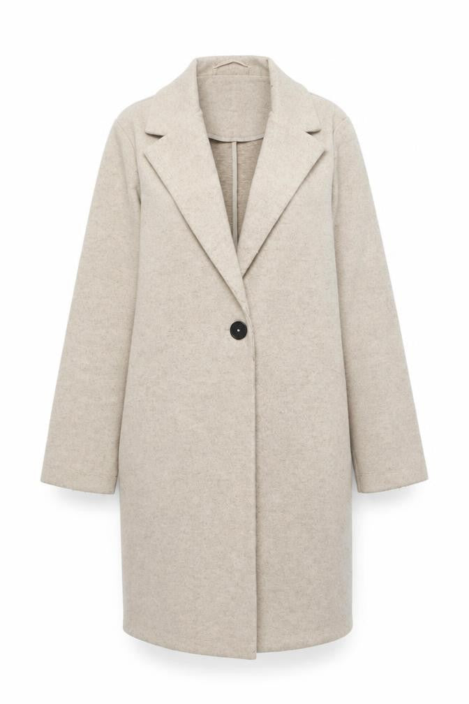Front view of Dunnes Women’s Beige XS Mid-Length Overcoat Button Classic Style