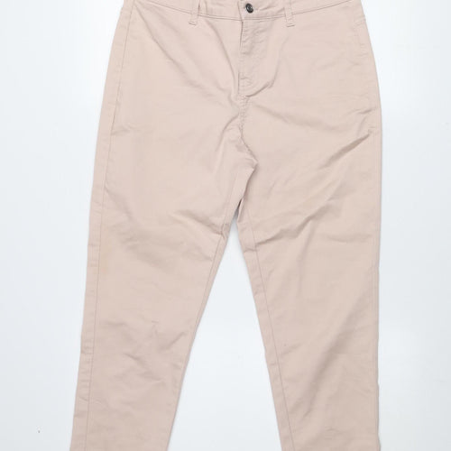 Gallery Women Beige Chino Trousers UK 12 Cotton Blend Mid Rise