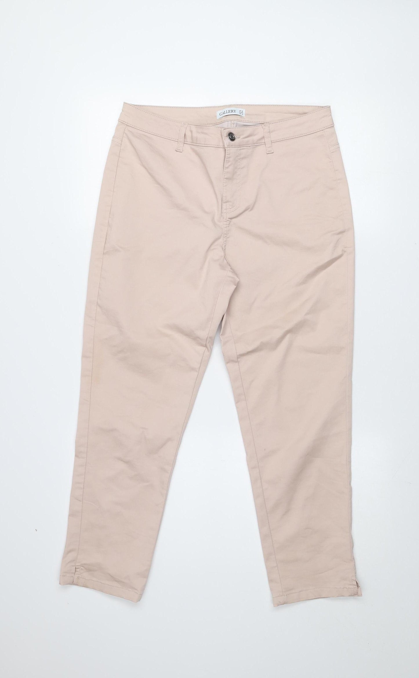 Gallery Women Beige Chino Trousers UK 12 Cotton Blend Mid Rise
