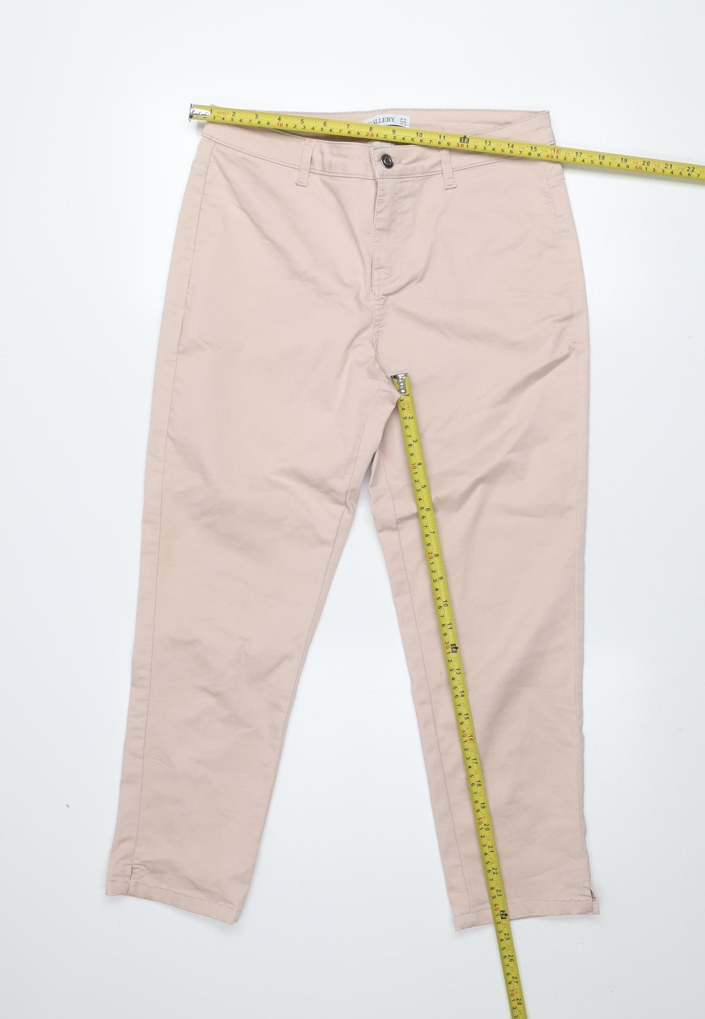 Gallery Women Beige Chino Trousers UK 12 Cotton Blend Mid Rise