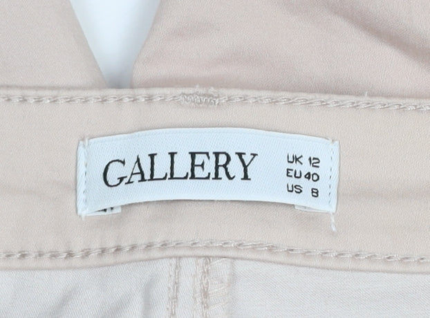 Gallery Women Beige Chino Trousers UK 12 Cotton Blend Mid Rise