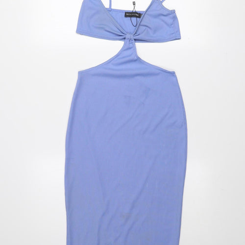 PrettyLittleThing Women's Blue Size 8 Halter Cut Out Bodycon Midi Dress